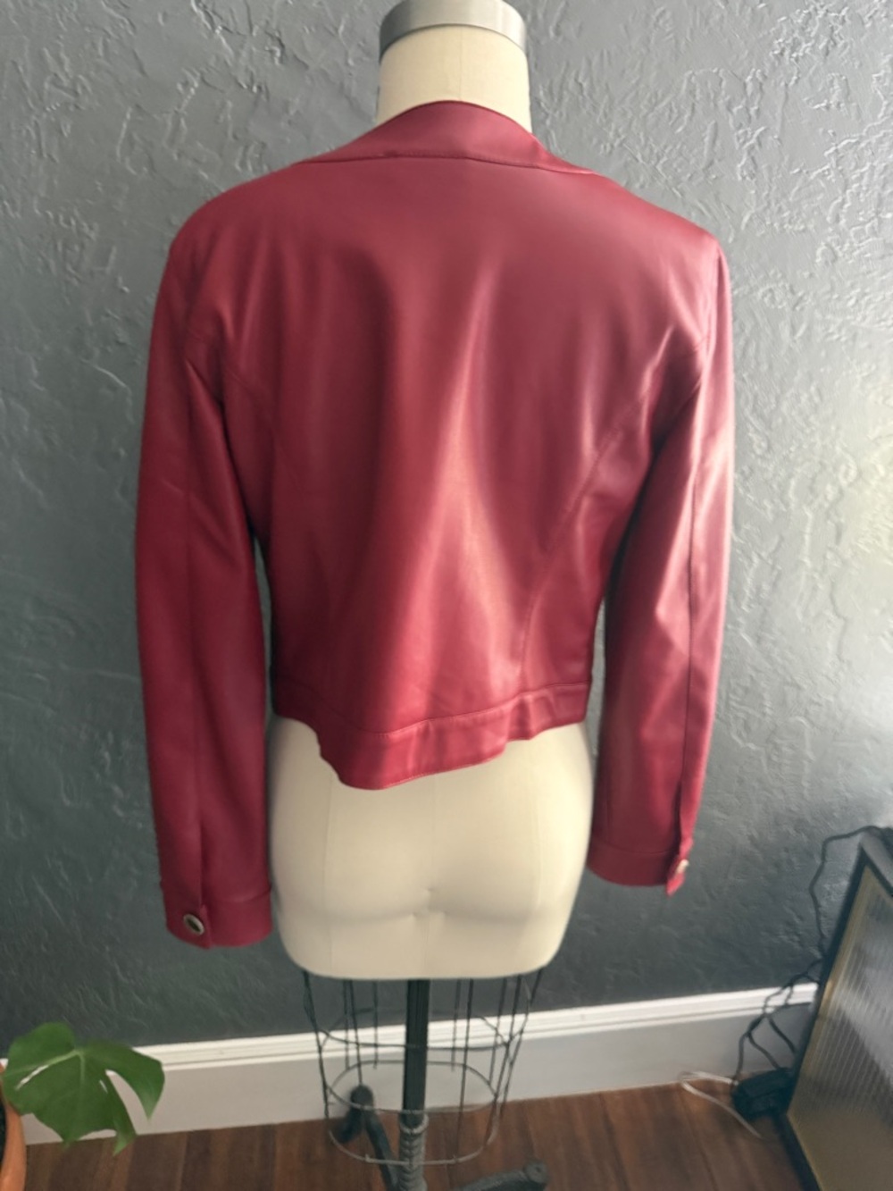 Maeve Berry-Red Leather Button-Front Jacket - Picture 3 of 6